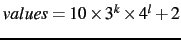 $values = 10 \times 3^k \times 4^l +2$